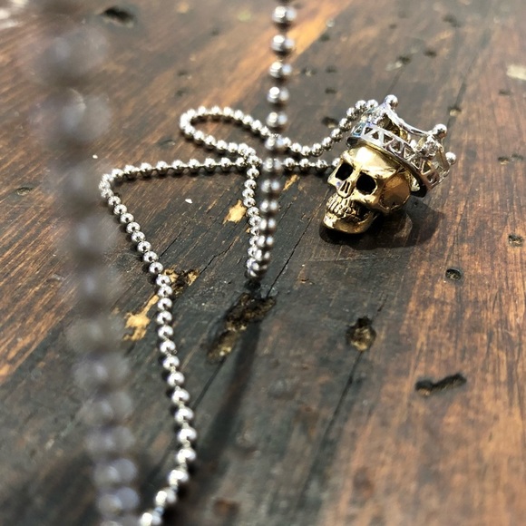 Tiny Gold Skull + 925 Silver Crown Handmade - Picture 2 of 8